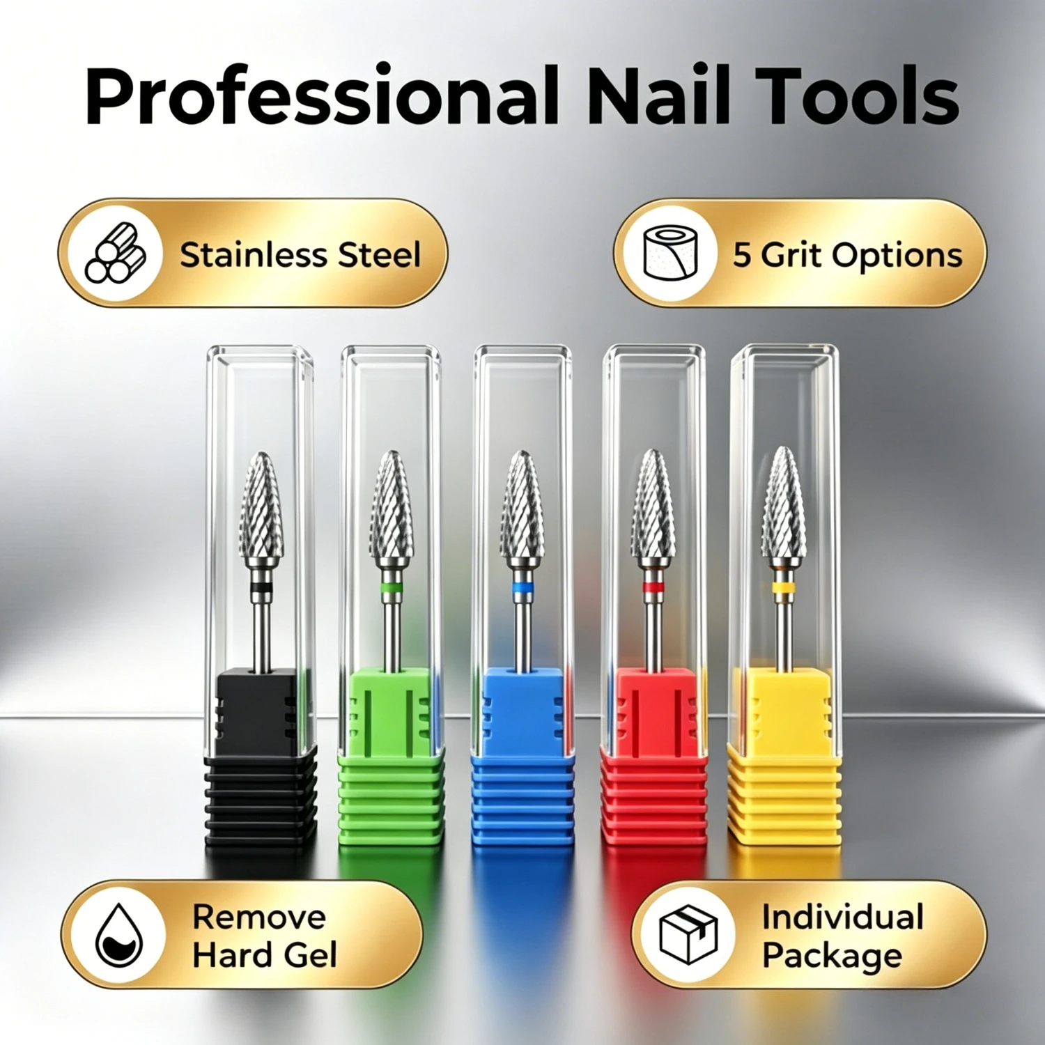 5pcs Stainless Steel Nail Polishing Corn-Shaped Nail Buffing Heads Polish Remover Tool Polishing Nail Polish Remover Tool