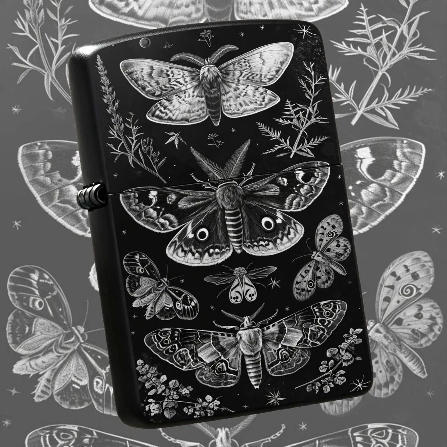 Vintage Moth Botanical Art Pattern Lighter, Dark Aesthetic Ornate Portable Igniter, Multi-Scene Usable For Daily Travel Home Outdoor, Unique Stylish Creative Decorative Practical Item, Exquisite Themed Gi A Humorous And Interesting Lighter