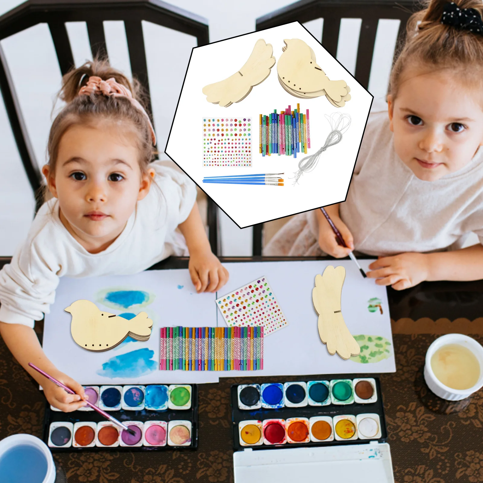 

1Set Graffiti Art Craft Wind Chime DIY Wooden Bird Wind Bell Unfinished Wood Birds Cutout for Home Garden Outdoor Decoration