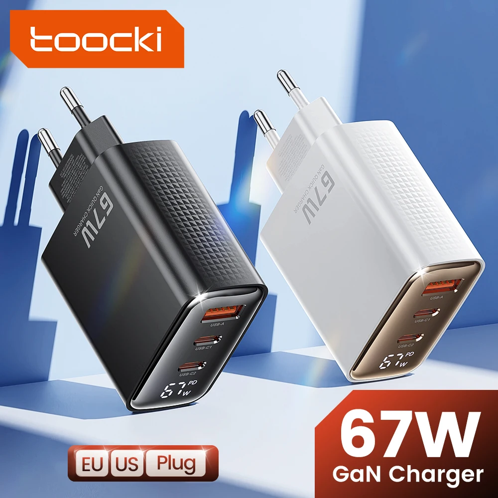 

Toocki 67W GaN Зарядное устройство Цифровой дисплей USB Type C Быстрозарядное устройство Адаптер для iPhone Xiaomi Смартфон Samsung