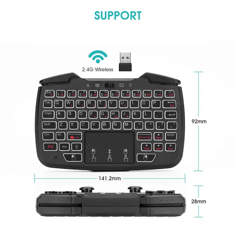 WISH RK707 Controller di gioco portatile wireless da 2,4 Ghz Tastiera Mouse Combo Funzione Turbo per PC/Raspberry Pi2/Android TV