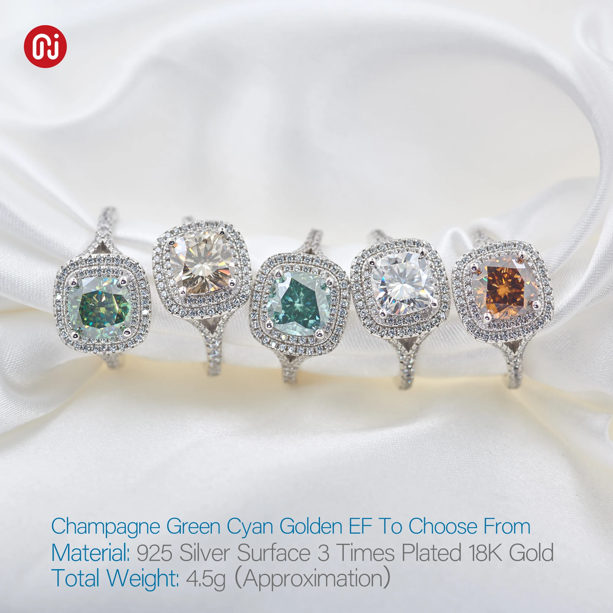 GIGAJEWE 2.5ct D اللون وسادة 18K الذهب الأبيض مطلي 925 الفضة مويسانيتي رائع خاتم الخطوبة مخلب إعداد فتاة النساء هدية