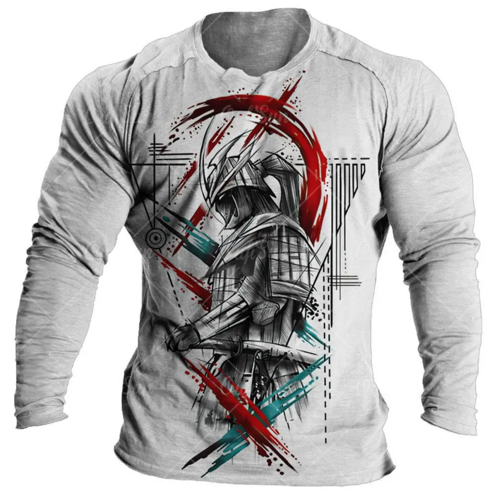 Japanische Samurai T-Shirt 3d Japan Stil drucken Langarm Tops T-Shirts lässige Herren T-Shirts übergroße Vintage Herren bekleidung