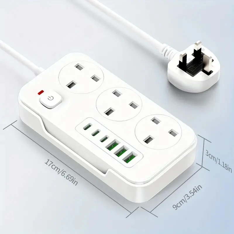 2026 شريط طاقة متعدد الوظائف 9 في 1 جديد/ شاحن متعدد المنافذ، 1 شريط طاقة (3 تيار متردد، 3 USB-A، 3 Type-C)، مفتاح رئيسي واحد، مجهزة