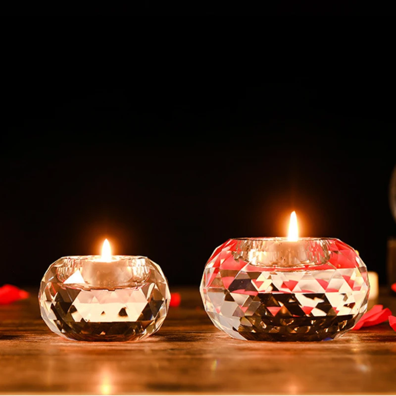 K9 Crystal Glass Tealight Candle Holder Geometric Faces Crystal Ball Clear Candlesticks Candlelight Dinner Romantic Decoration