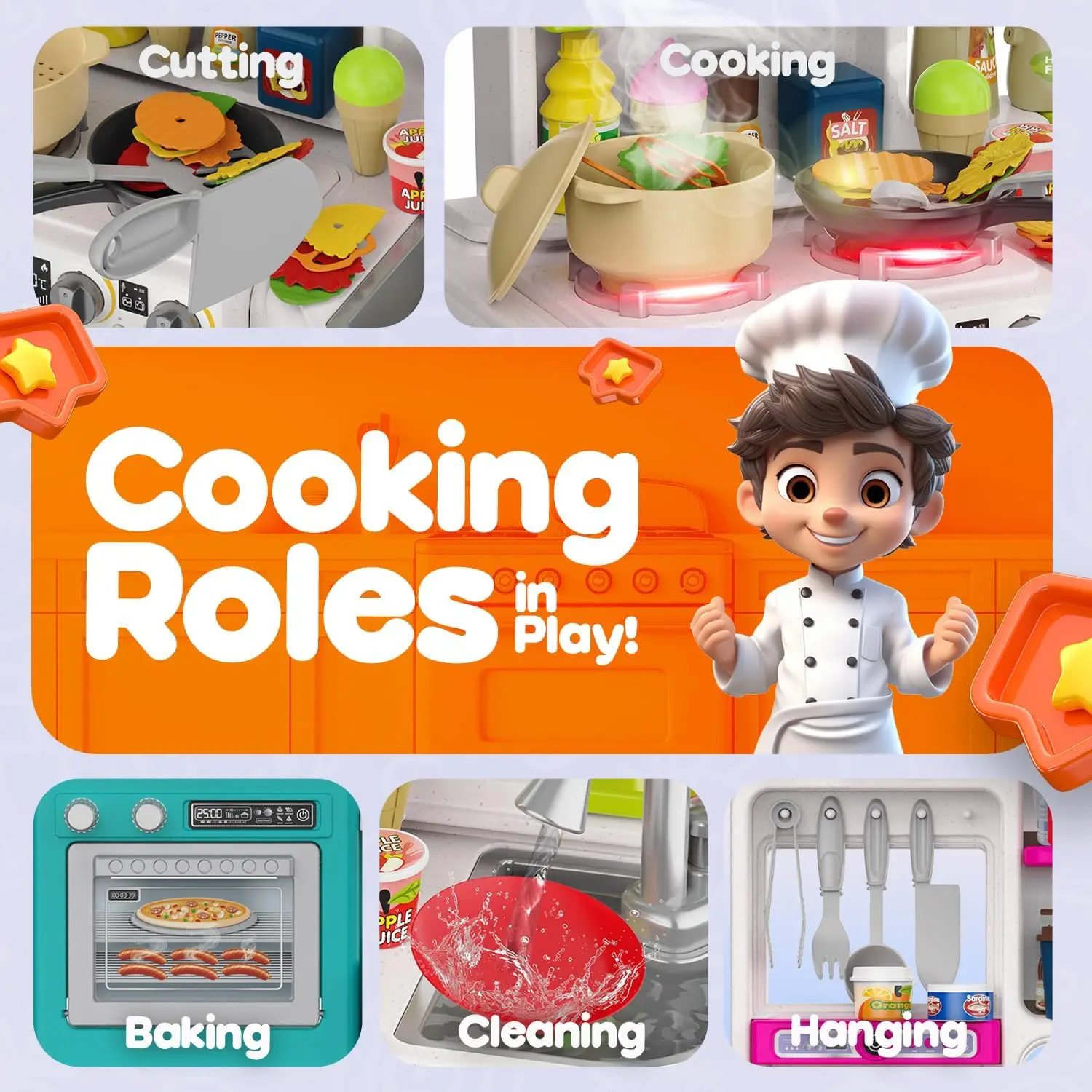 Ensemble de jeu de cuisine pour enfants avec son et lumière, accessoires de cuisine pour jouets alimentaires, ensemble de jouets de cuisine pour faire semblant de jouer pour garçons et filles