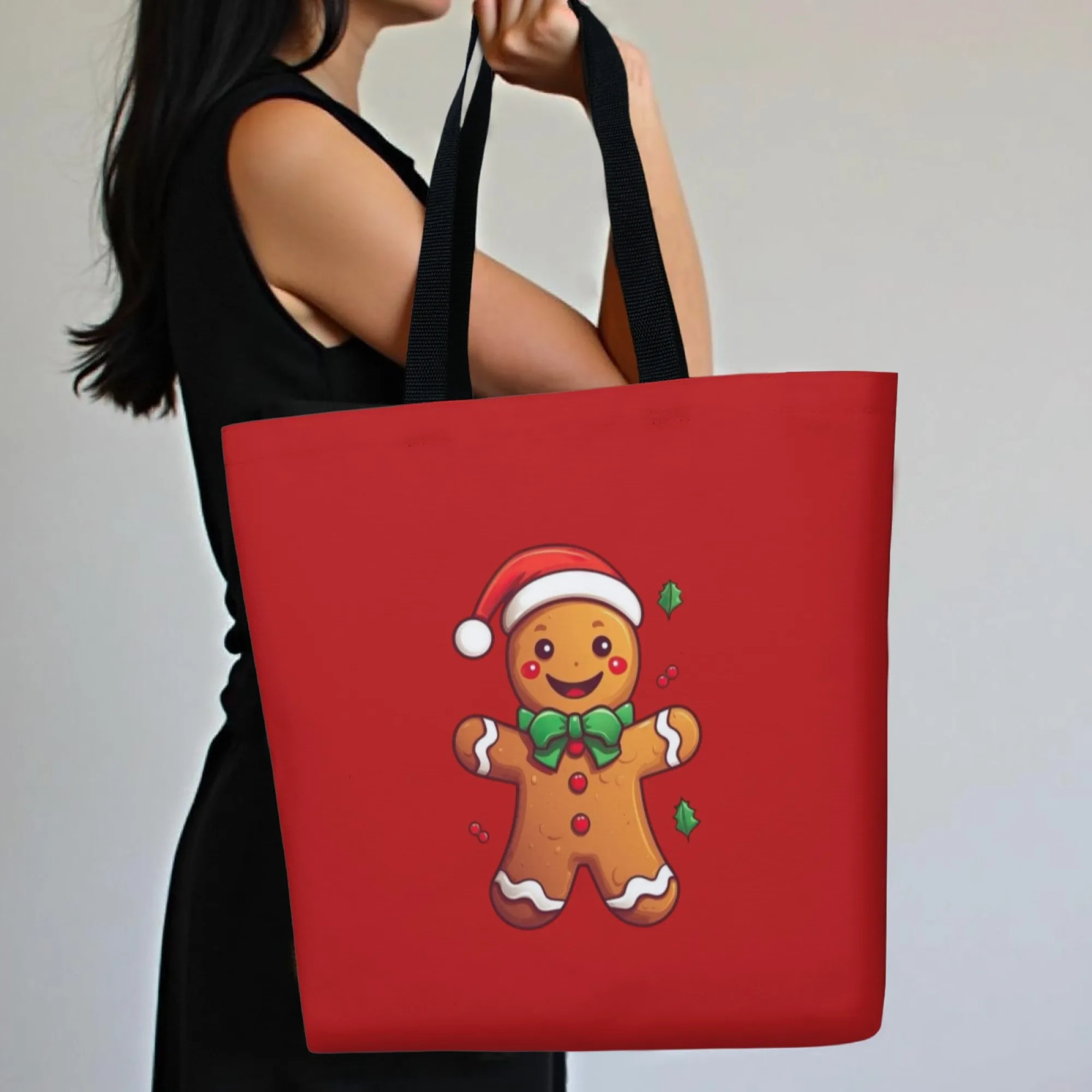 

Christmas Cartoon Gingerbread Man Canvas Tote Bag Festive Holiday Pattern Reusable Gift Shoulder Bag for Christmas Memory