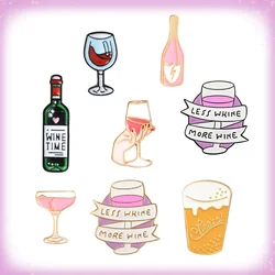 Red Wine Bottle Cup Wine Time Mini Beer Cocktail Wine glass Brooches Enamel Pins Badge Collection Gifts For Women Men Party Time