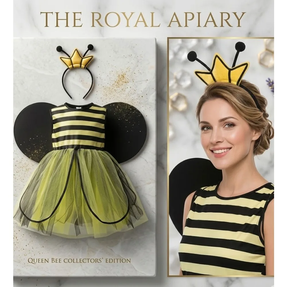 Disfraz de Abeja para Mujer, Conjunto de Hada Abeja con Falda de Tul, Alas y Diadema, para Halloween, Fiestas y Actuaciones