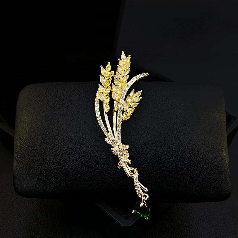 

1707 Golden Bright Wheat Brooch Luxury Elegant Plant Corsage Exquisite High-End Suit Accessories for Women Clothes Jewelry Gifts