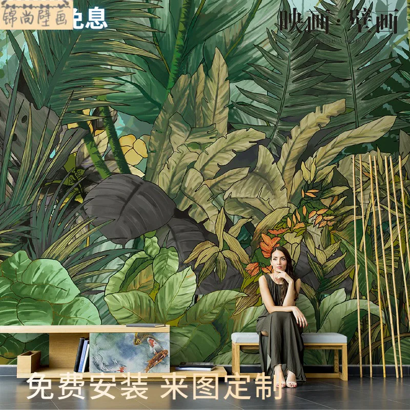 Customized products 3D Nordic hand-painted tropical plant leaf landscape wallpaper living room TV background wall mural 3 D