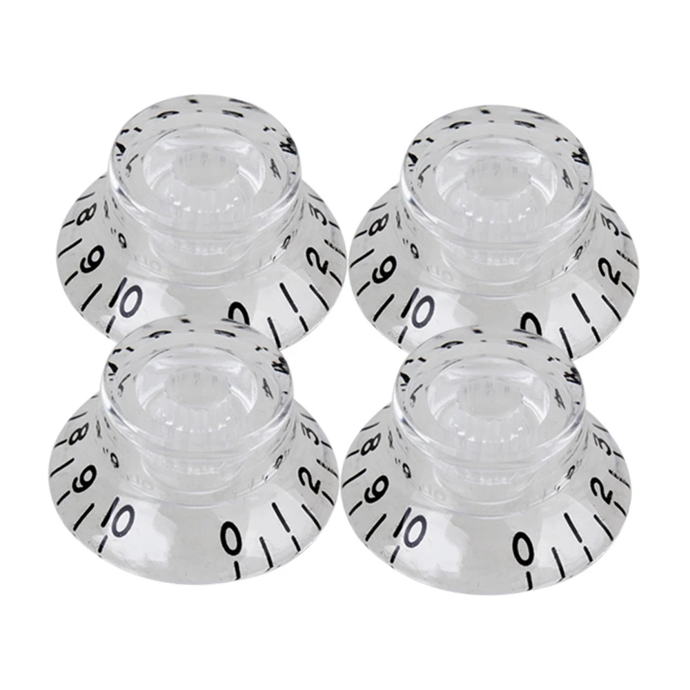 4x Top Hat Transparent Volume Tone Control Knob for Electric Guitar 6mm Dia Hole