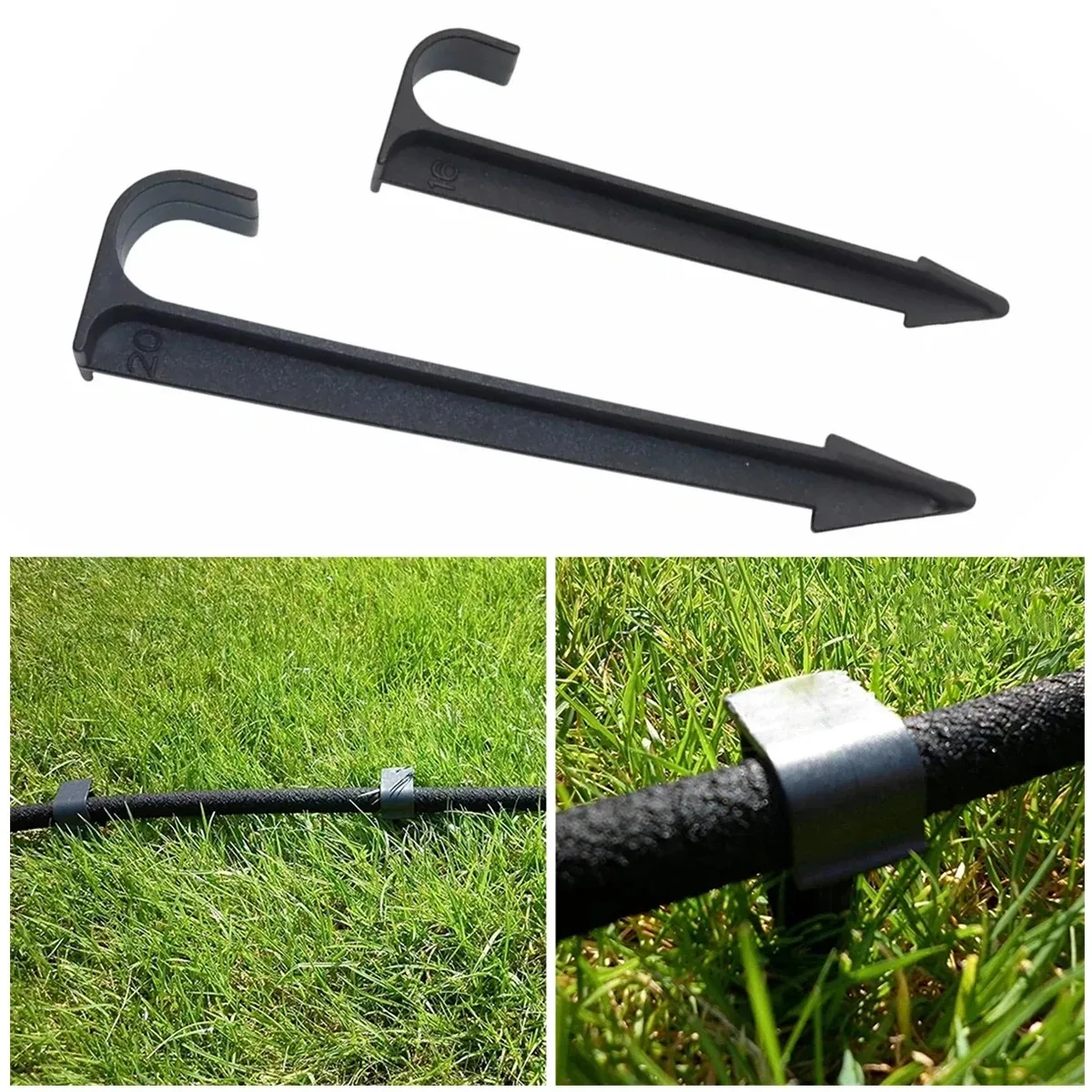 20/40Pcs Black PE Pipe Ground Stakes C-Type Spiked Garden Lawn Orchard Irrigation Tube Nails to Prevent Pipe Dragging