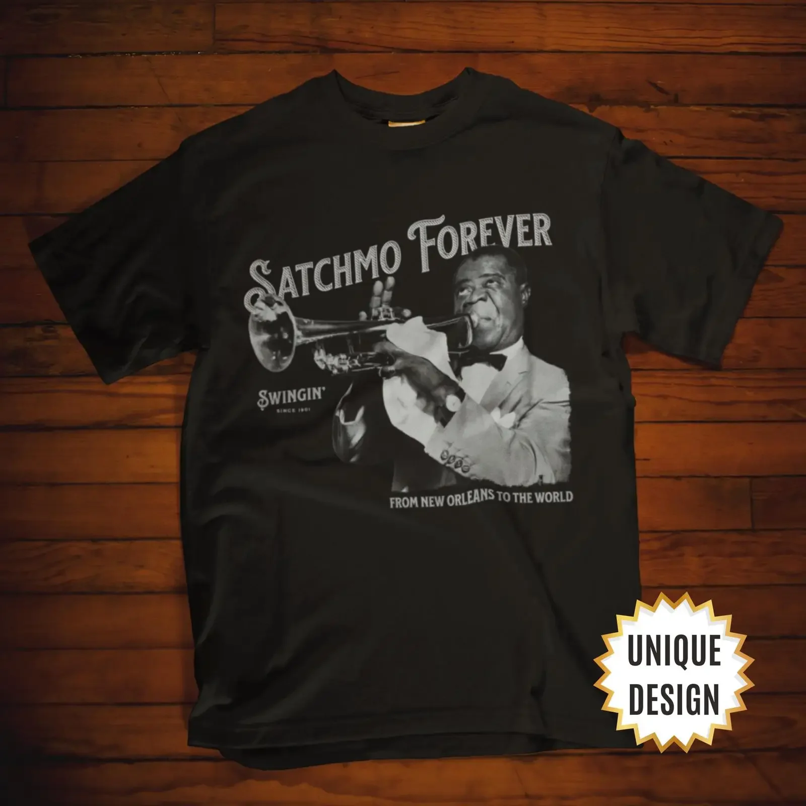 Satchmo Forever Louis Armstrong Tribute Black T Shirt Vintage Swing Jazz Apparel for Music Lovers vintage Washed graphic