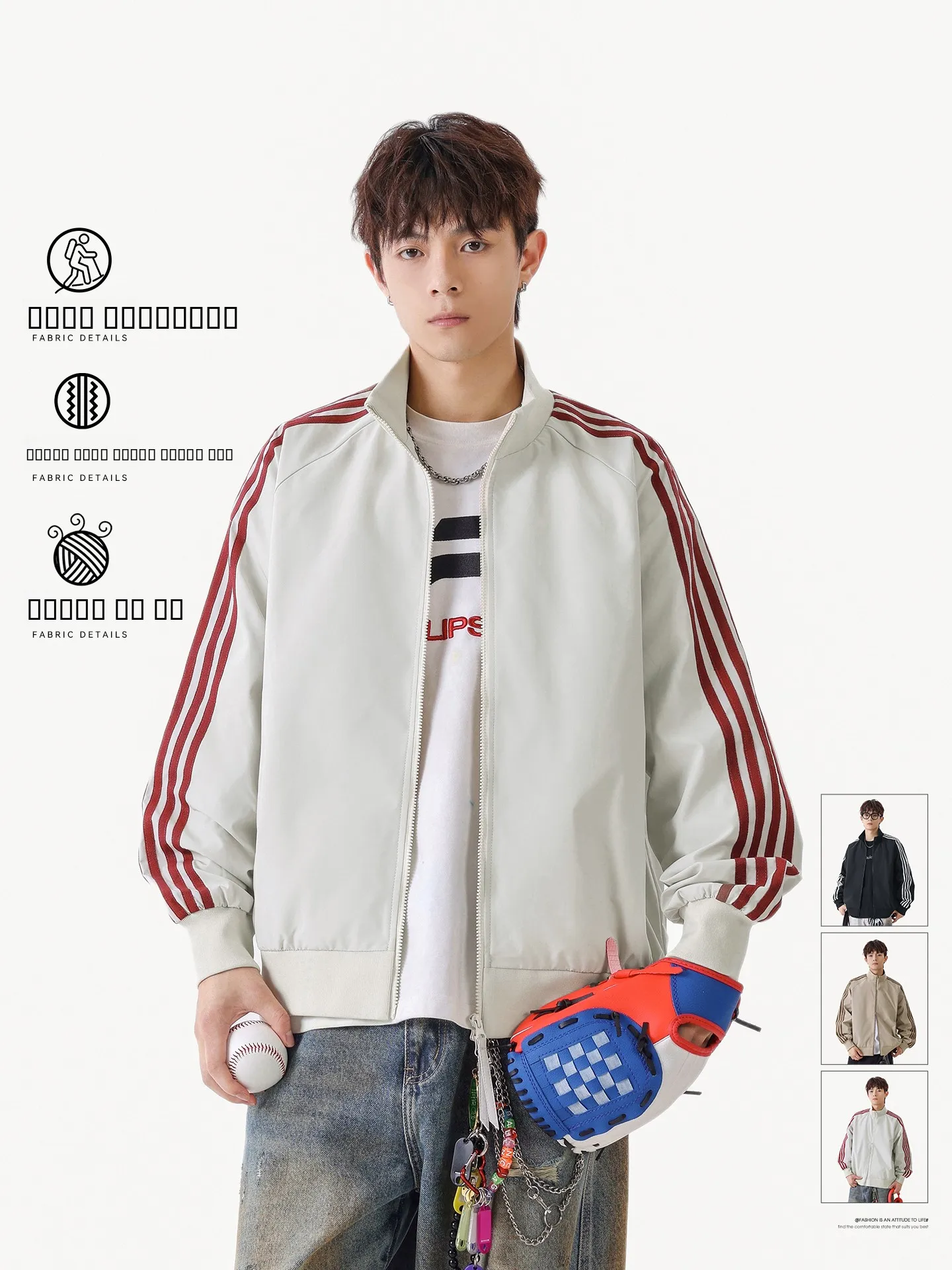 

Trendy Striped Open Cardigan Sweatirt ex Loose Baseball Jaet Autumn American Color Blo Stripe Coat for Couples