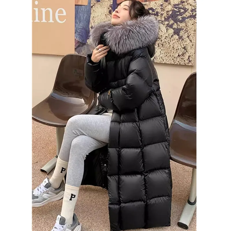 High end Silver fox Big Fur collar Down Jacket For women Winter 2024 New Long Thicken Korean version Black Coat Female Parker