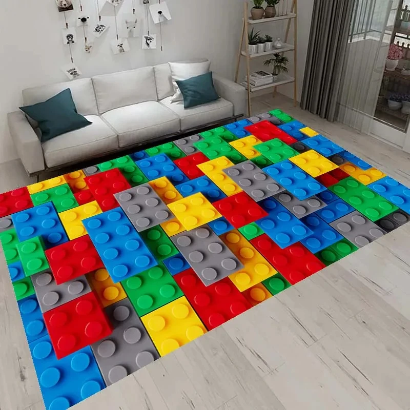 Colorful Geometric Block Area Rugs for Living Room Bedroom Building Block Toys Carpet Home Kids Room Decor Non-Slip Floor Mat