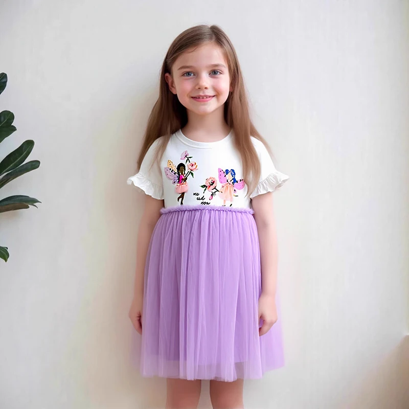 Little Maven Baby-Mädchen-Partykleider, Kinderkleidung, 2026 Sommer, neue Kleider, bestickte Cartoon-Engel-Blumen, Netzkleider