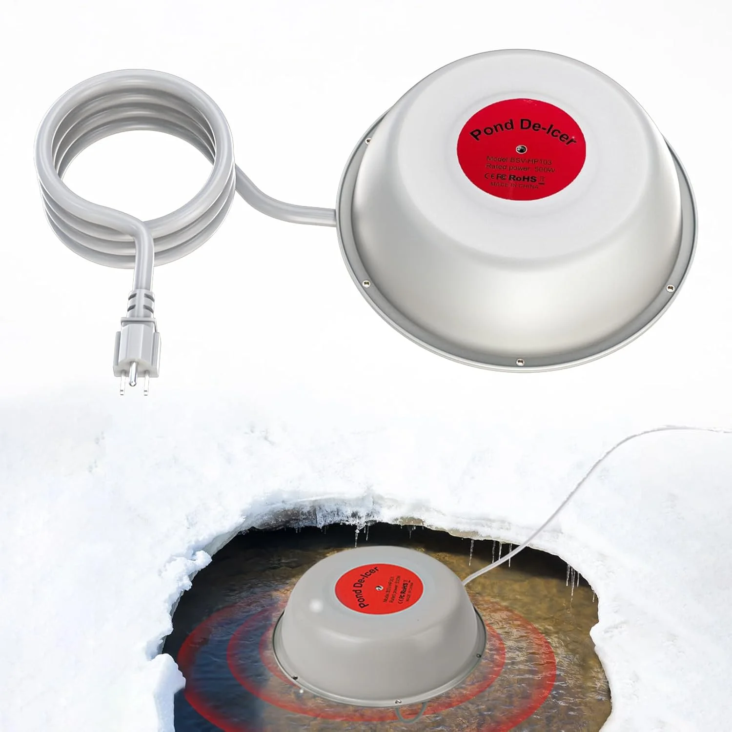 

Dual-Power 500W/1000W Aluminum Bird Bath Heater - Diecast Pond Deicer for Poultry Waterer Patio Garden Winter Use