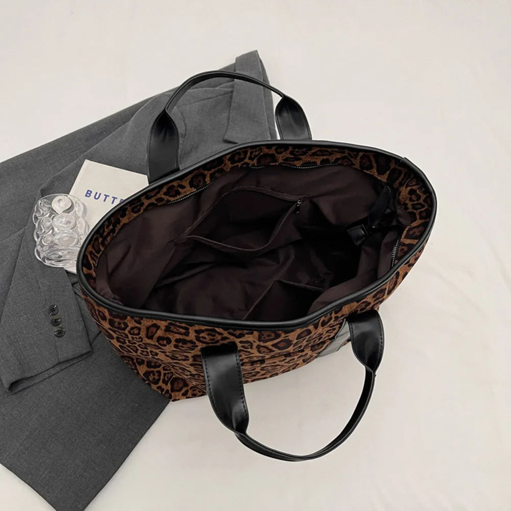 

Women Suede Tote Bag Leopard Print Shoulder Bag with Inner Pocket Handbag and Purse Trendy Satchel Bag for Work Travel