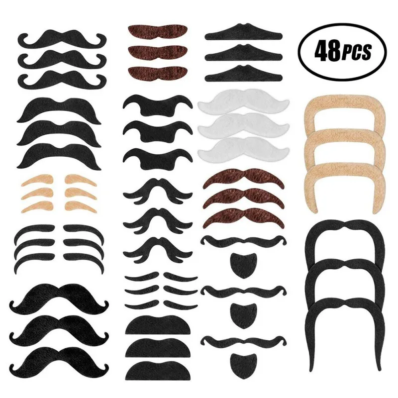 

48pcs/set Fake Mustache Set Self Adhesive Novelty Mustache Halloween Fancy Costume Moustaches Stickers Set For Masquerade Party