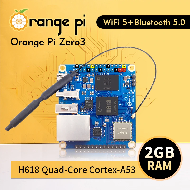 Orange Pi Zero 3 2GB RAM Allwinner H618 Gigabit WiFi Bluetooth Open Source Mini PC Zero3 Development Board Single Board Computer