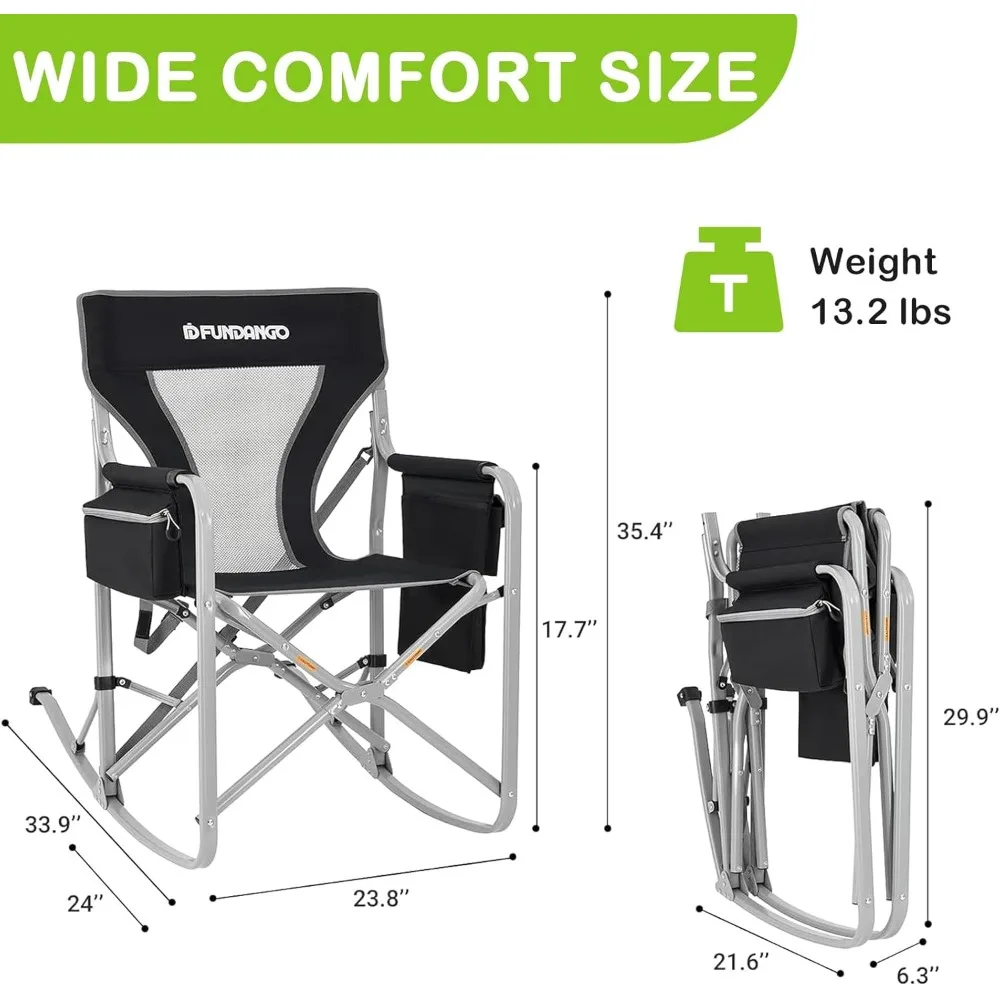 Oversized Portable Rocking Camping Chair with Cooler and Side Pocket for Outdoor Comfort