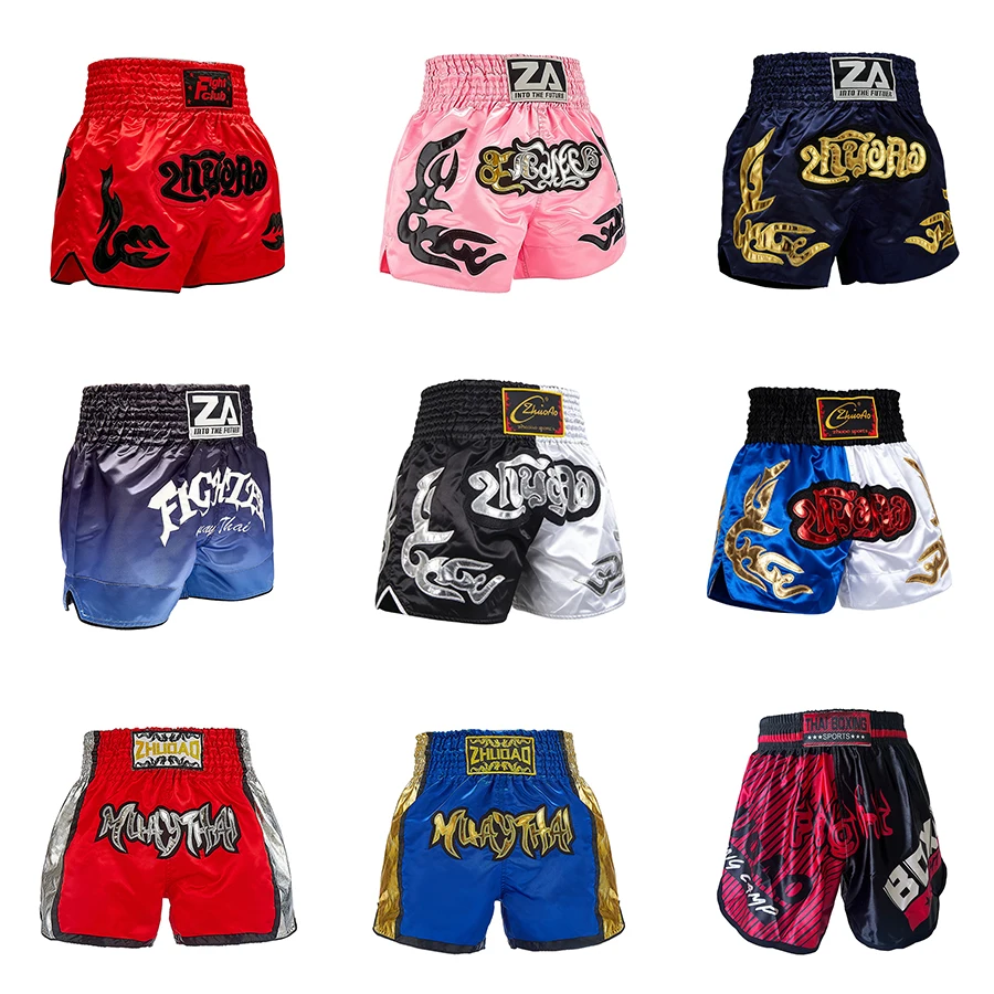 Muay Thai Kampfshorts für Erwachsene, Kinder und Jugendliche, locker sitzende MMA-Boxshorts, bestickte Sportshorts für Kickboxen, Kampfsport-Workout