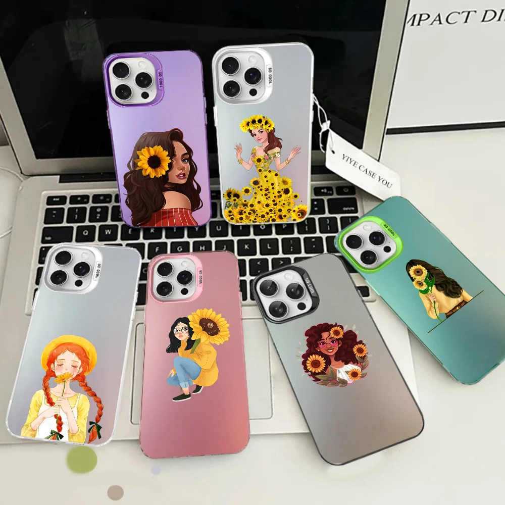 

sunflower girls Phone Case For iPhone 16 15 14 13 12 11 Pro Max X XR XSMAX 8 7 Plus Matte Shockproof Back Cover