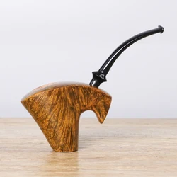 Briarwood tobacco pipe, handmade free-style pipe, goblet-style standing pipe,  solid wood pipe,  mouthpiece military plug design