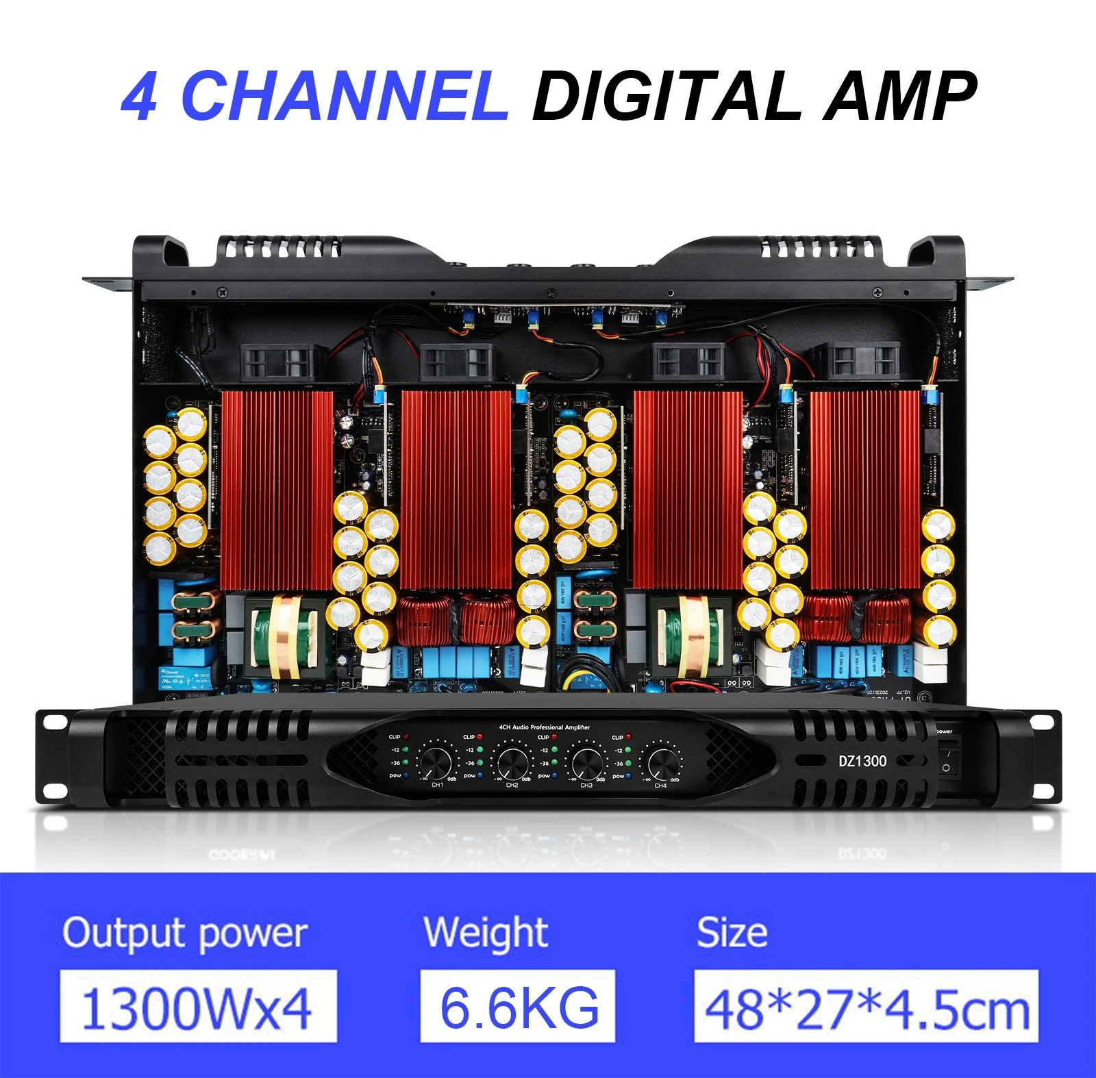 1300W Pure Post-Stage 1U Digital Power Amplifier High Power Quad-Channel Class D Professional Audio Power Amplifier
