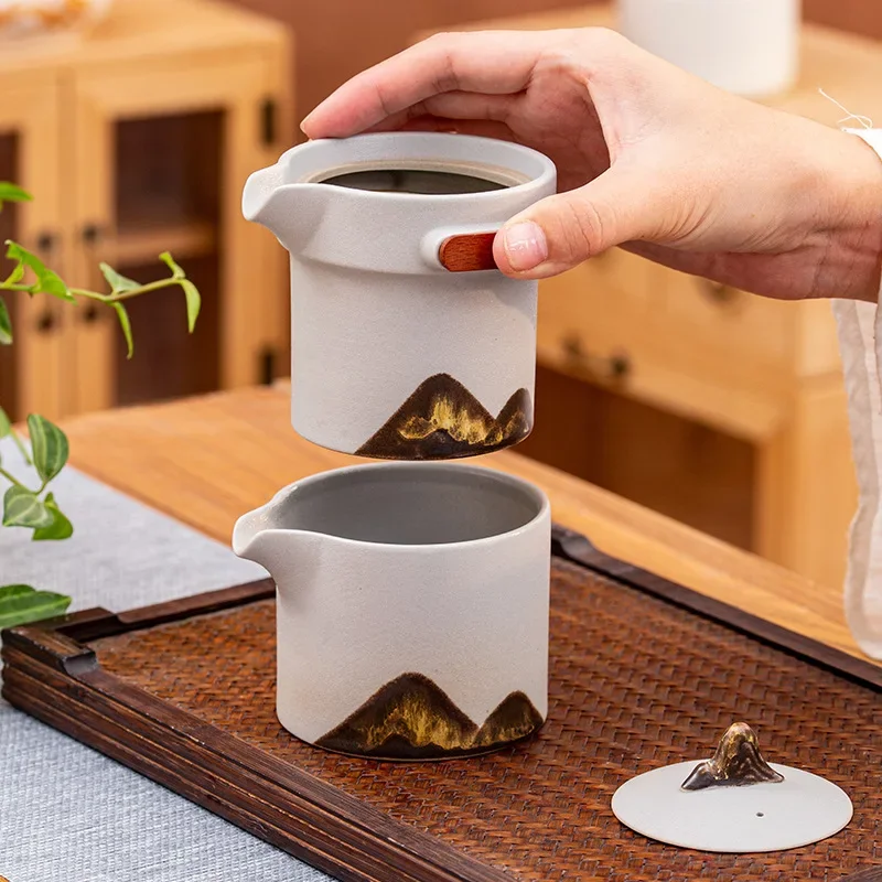 Yuanshan Ceramic Quick Cup One Pot Two Cups Black Pottery Portable One-person Office Travel Tea Set Gift Luxury Tea Maker Gifts