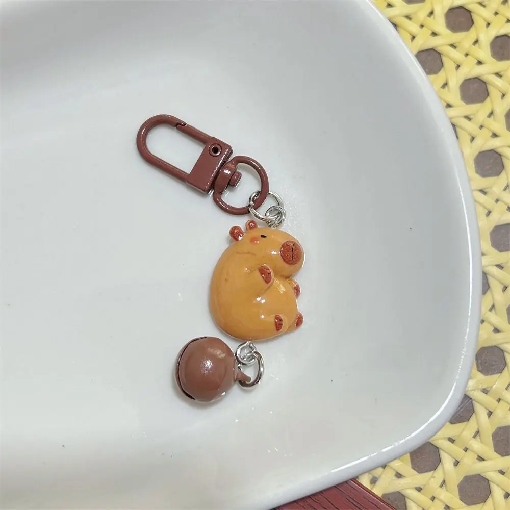 Portable Cute Bell Capybara Keychain Resin Funny Animal Keyring Cartoon Delicate Capibara Bag Hanging Pendant Girlfriends image 5
