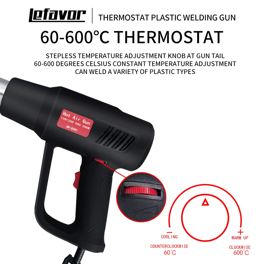 2000W Electric Hot Air Gun 220V Industrial Dual Wind speed Temperature controlled Building Hair Dryer Heat Gun Nozzle car film