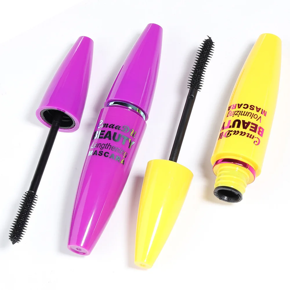 CmaaDU Mascara giallo e viola Mascara in fibra di seta Allungamento Ispessimento Impermeabile Mascara anti-truciante per tutto il giorno Singolo