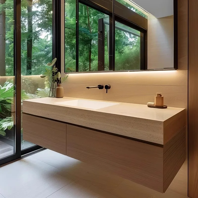 

New rock slab ceramic seamless basin, bathroom cabinet combination bathroom, wash basin, smart bathroom cabinet