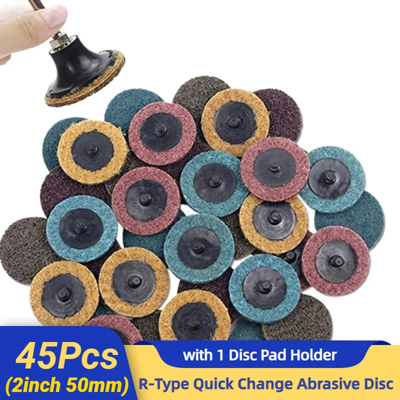 2 Inch Quick Change Sanding Discs 50-Piece Set With Holder - Multi-Grit For Rust & Paint Removal