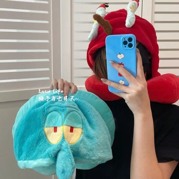 Kawaii Anime SpongeBob Hooded U-shaped Neck Pillow Cute Cartoon Travel Pillow Soft Foam Hat Pillow for Nap and Airplane Rest view 3