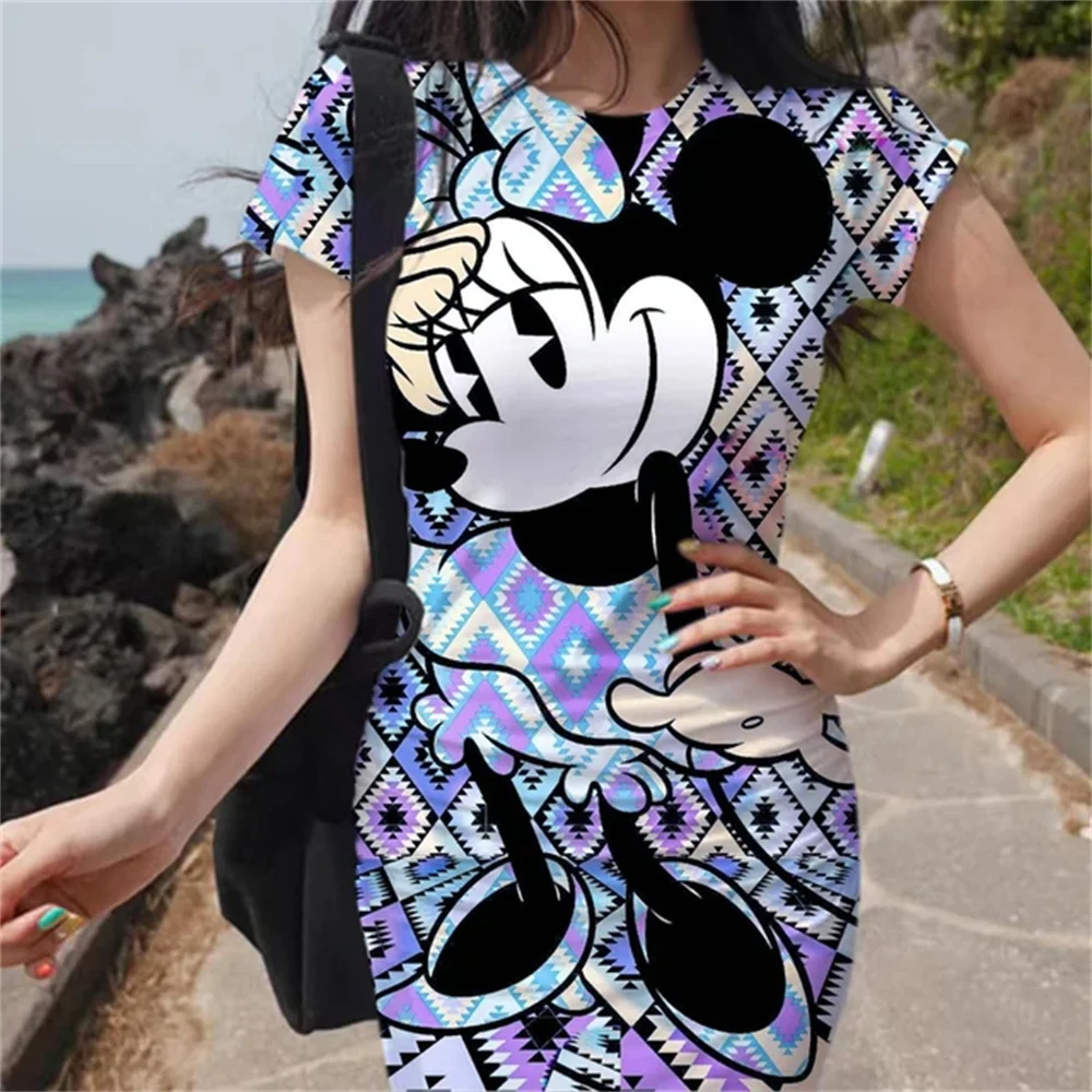 

Disney Minnie Mouse Design Seaside Spice Girls Short Skirt Women's Tight Pack Hip Sexy Mini Slim tight Dress Ladies Summer New