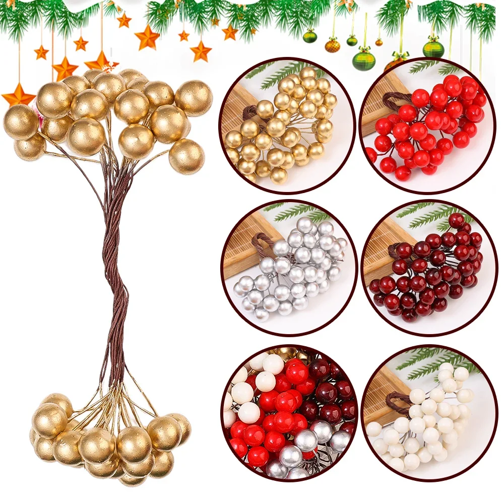 Mini Artificial Berries Red Fake Berry Multicolor Cherry Stamen For Wedding Party Christmas New Year Ornaments Gift Box Decors