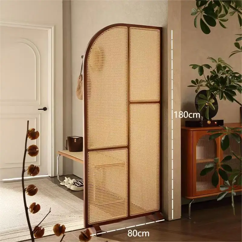 Yjq retro solid wood rattan screen partition entrance living room bedroom bed shading Japanese movable