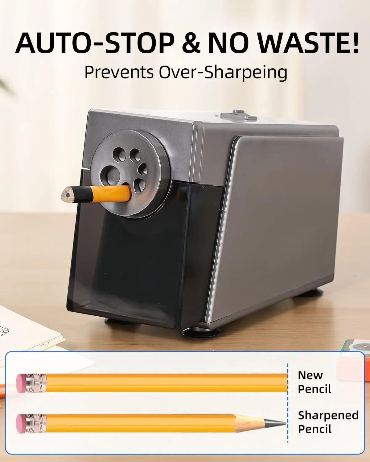 Heavy Duty Electric Pencil Sharpener, 6 Holes, Auto Stop, US Plug, for Classroom & Home Use view 5