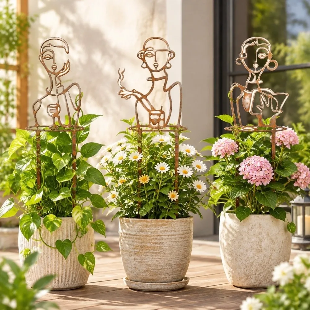 Iron Character Silhouette Plant Stand Hollow Out Strong Load Bearing Plant Climbing Trellis Weather Resistance