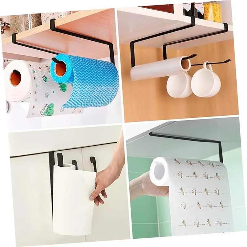 ABRB-For Kitchen Roll Rack 2Pcs Wrought Iron Paper Towel Holders Under Cabinet Mount For Kitchen Toilet Tissue And Towel Storage