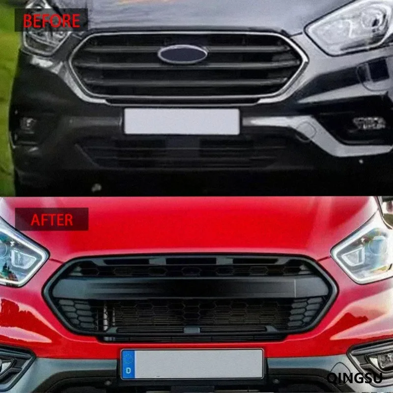 ABS RAP Honeycomb Front Grille With Top Amber LED Lights For Ford Transit Custom Mid Size 2018-2023 Van RV Replacement Grill Mod