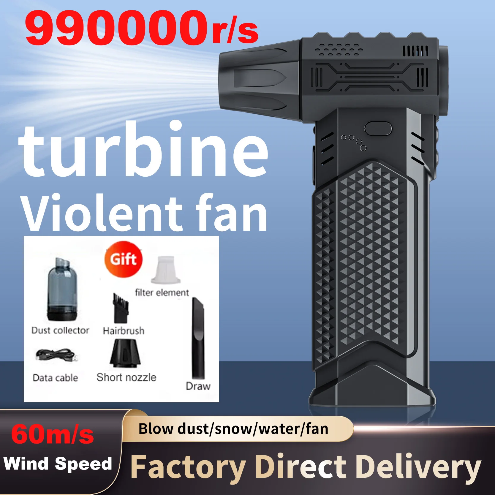 

990000RPM Powerful Air Blower Turbo Jet Fan High Speed Turbo Violent Fan 60m/s Brushless Motor Handheld Duct Fan PC Clean Tool