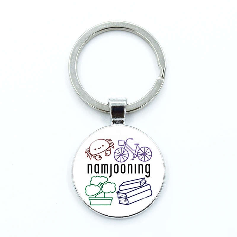 Namjooning Pink Printed Photo Funny Keychain Glass Cabochon Cartoon KeyRing Bag Car Key Chain Ring Holder Charms Jewelry Gifts