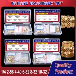 Inch Size Brass Insert Nut Heat Threaded Knurled Hot Melt Embedded Copper Nut for 3D Printing Set 1/4 2-56 4-40 6-32 8-32 10-32