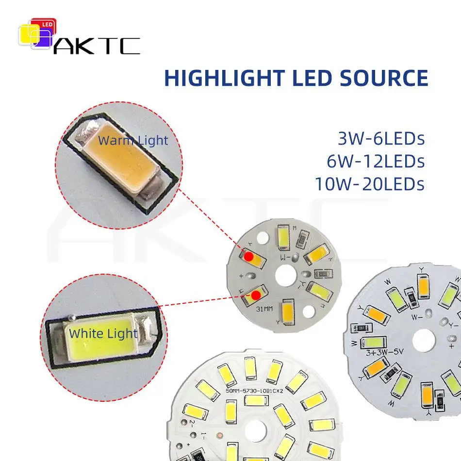 10 Pcs/lot 5V LED Dual Color Round Light Panel 3W/6W/10W Dimming SMD5730 Lamp Bead Board Light Source Diameter 31mm/46mm/50mm