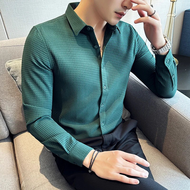 Men Shirt 2023 Autumn New British Style Long Sleeve Camisas Male Slim Fit Casual Dress Shirts High Quality Fashion Mens Clothing